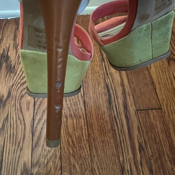 Suede Colorblock Venessa Stiletto Platform Heels Sandals Size 7.5 BackZip Boho - Picture 15 of 16